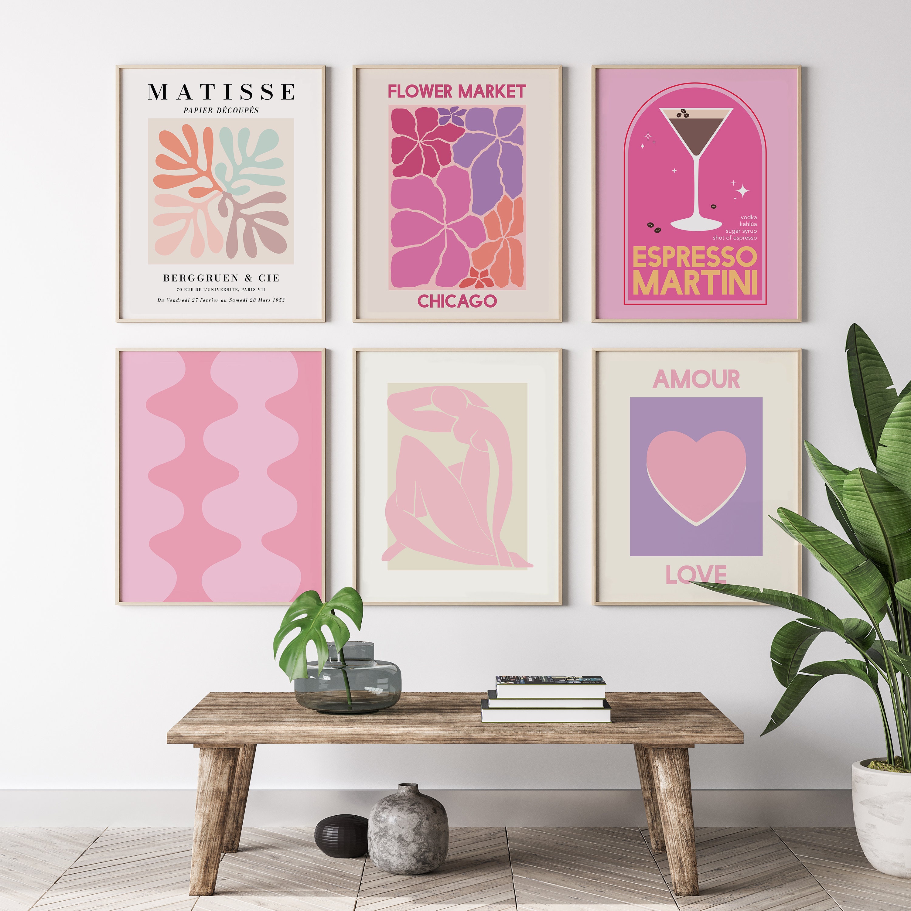 Set of 6 Pink and Purple Gallery Wall | Digital Art Download | Cute ...