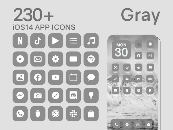 Ios Gray App Icons 230 Grey Minimal Ios 14 Modern Icon Pack Etsy