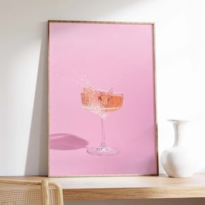 Pink Cocktail Print | Digital Art Download | Cute Pink Bar Car Print | Neutral Cocktail Bar Printable Art | Trendy Kitchen Wall Art