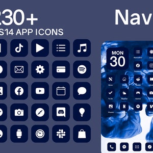 iOS Navy App Icons | 230+ Blue Minimal iOS 14 Modern Icon Pack