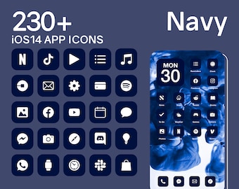 iOS Navy App Icons | 230+ Blue Minimal iOS 14 Modern Icon Pack