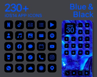 iOS Blue & Black App Icons | 230+ Blue on Black Minimal iOS 14 Modern Icon Pack