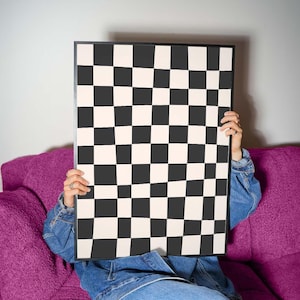 Black and White Abstract Print, Trendy Checkered Wall Art, Modern Graphic Decor, Minimal Pattern Poster, Digital Download