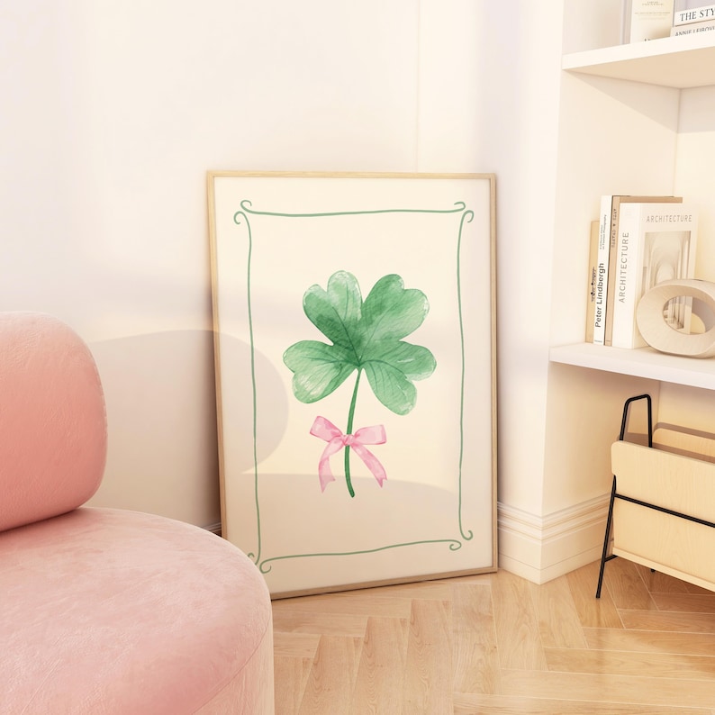 Coquette Shamrock-tryck, digital konstnedladdning, St Patricks Day-dekor, St Patricks-väggkonst, Shamrock-väggkonst, söt irländsk väggkonst bild 9
