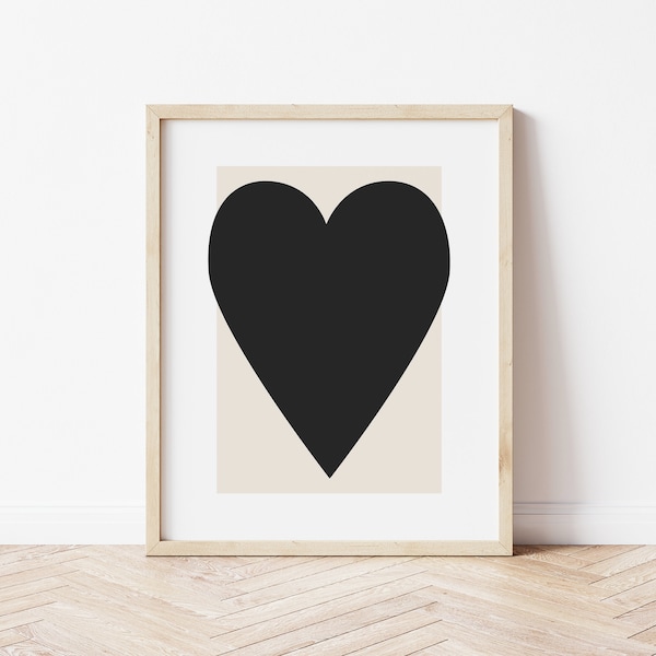 Black Heart Print | Digital Art Download | Abstract Minimal Heart Poster Printable Art | Cute Trendy Wall Art
