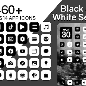 iOS Schwarz & Weiß App Icons Set | 460+ Schwarz Weiß Minimal iOS 14 Modern Icon Pack