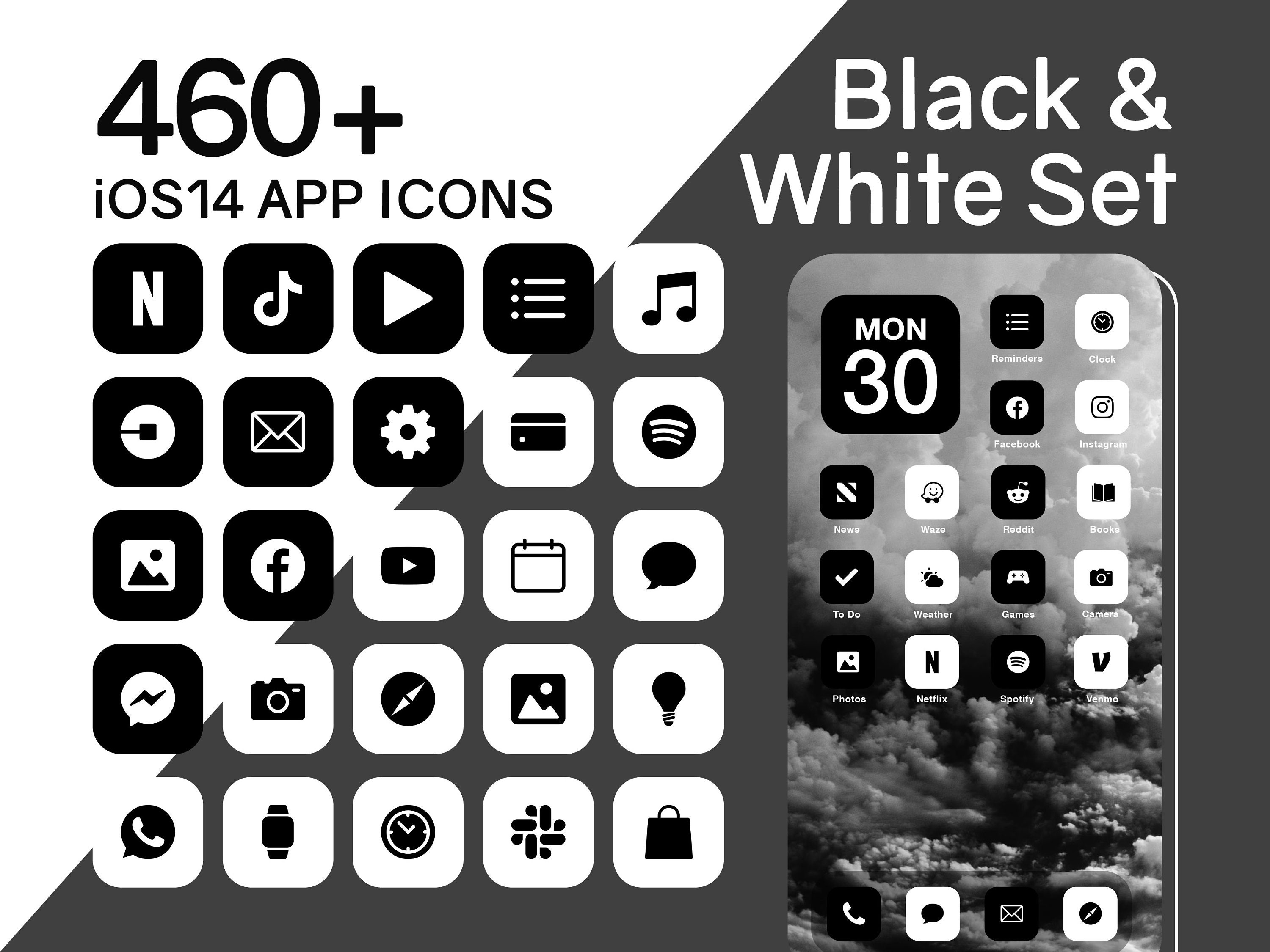 IOS Black & White App Icons Set 460 Black White Minimal iOS Etsy