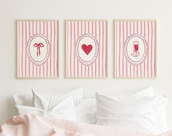 Valentine's Day Gallery Wall, Digital Art Download, 3 Printables, Cute Heart Prints, Trendy Valentine's Decor, Love Wall Art, Girly Wall Art