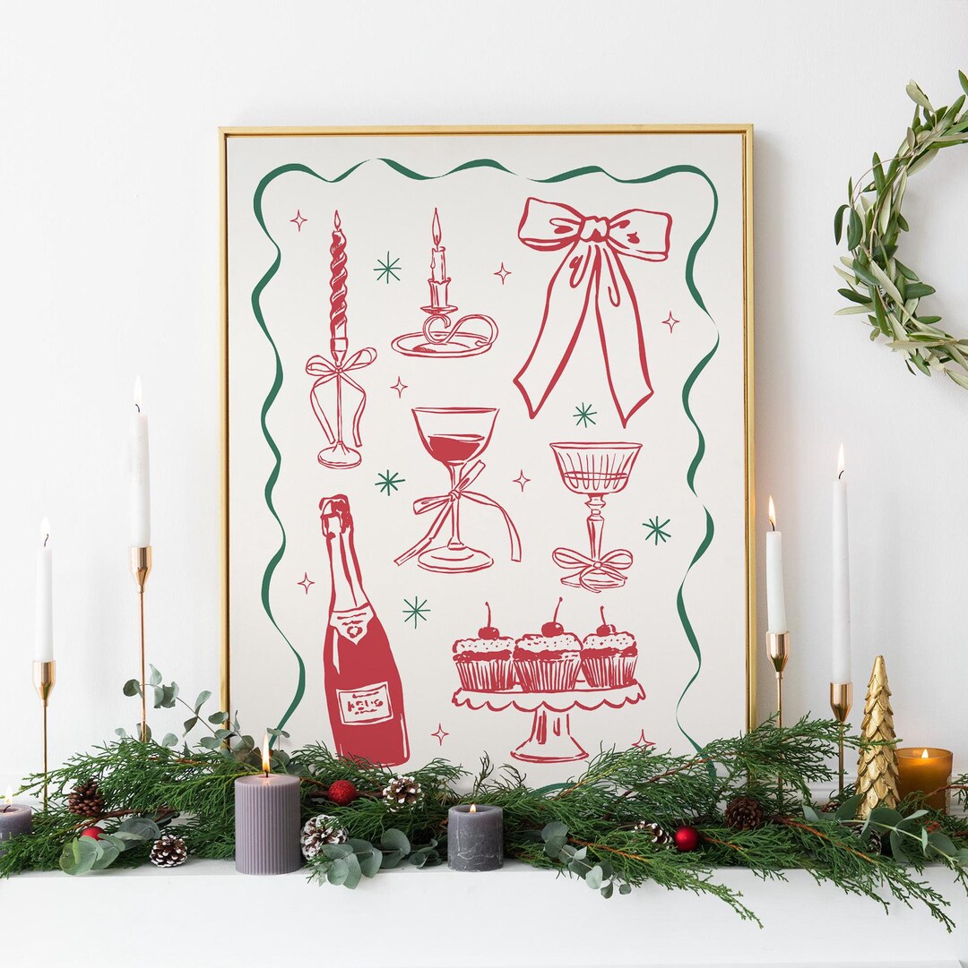 Cute Christmas Print, Digital Art Download, Whimsical Christmas Decor ...