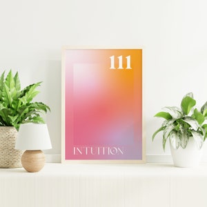 Nummer 111 intuïtieve print | Digitale kunst downloaden | Spirituele manifestatie gradiënt aura muurkunst | Leuke trendy muurkunst