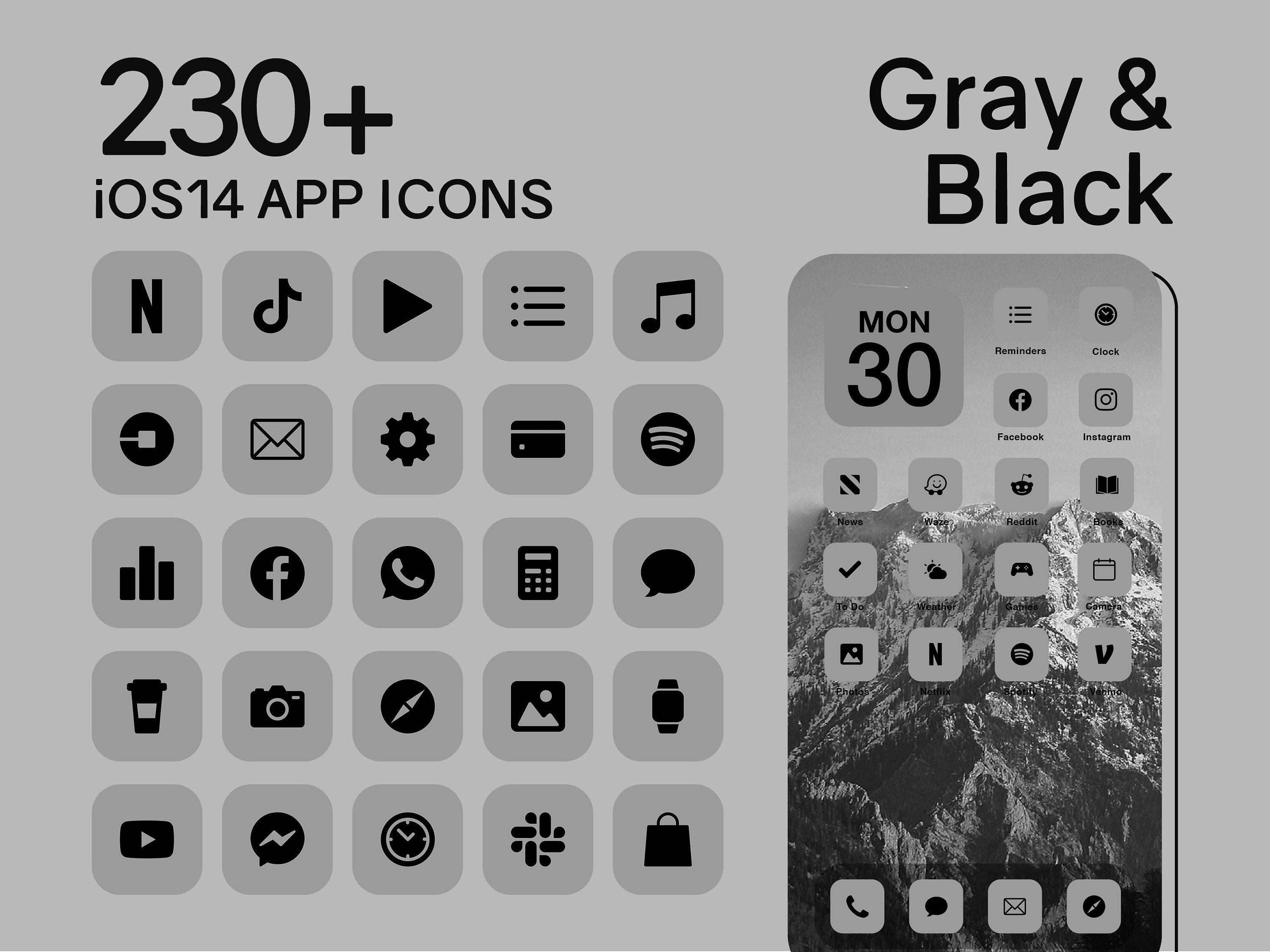 IOS Gray App Icons 230 Grey and Black Minimal iOS 14 Modern Etsy