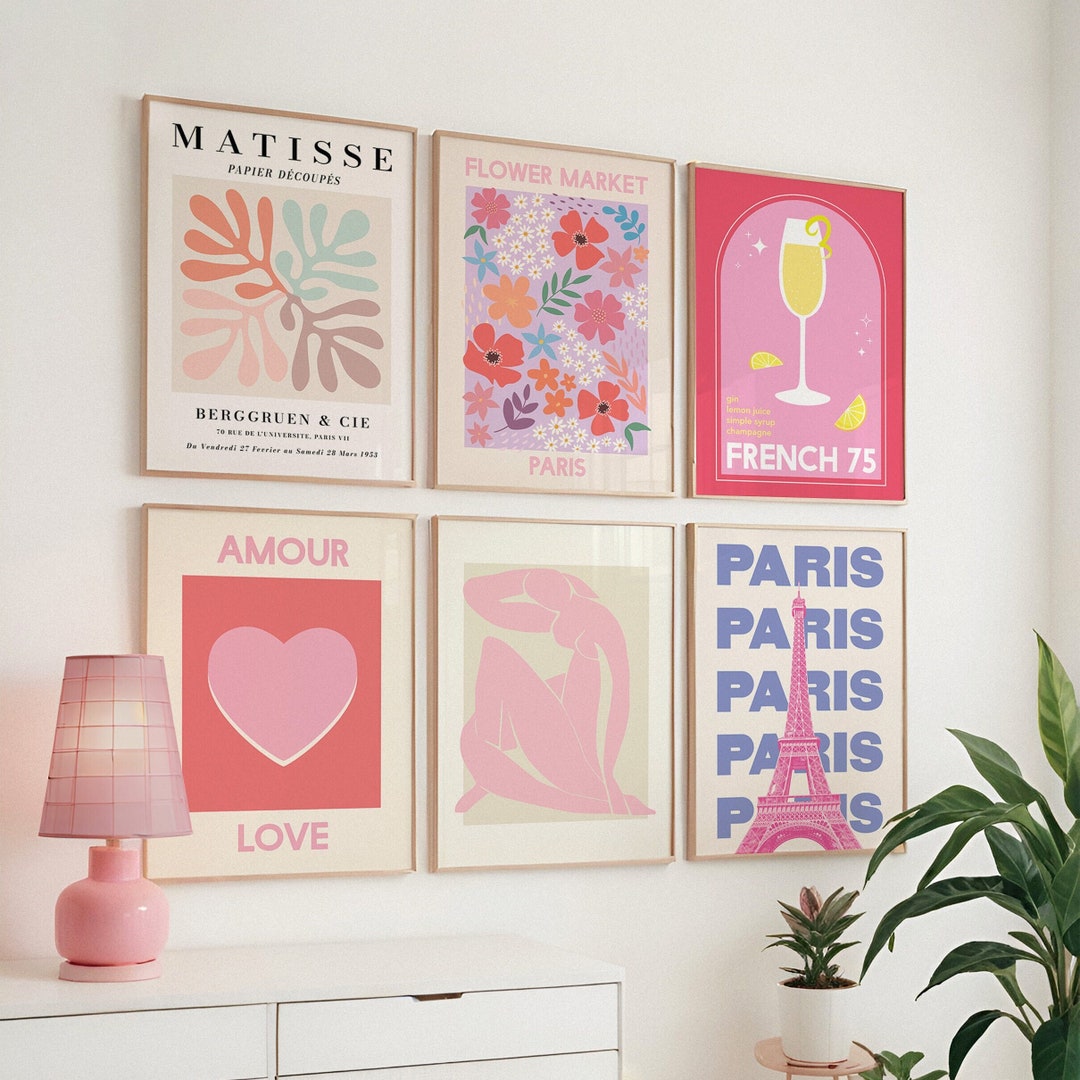 Set of 6 Pink Print Gallery Wall | Digital Art Download | Boho Paris ...
