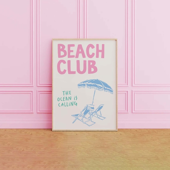 Beach Club Print | Digital Art Download | Cute Summer Art Print | Girly Wall Art | Trendy Beach House Decor | Coastal Wall Art
