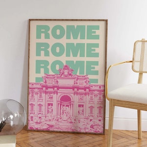 Rome reisprint Digitale kunst downloaden Roze groen Italië Trevifontein reizen tentoonstelling afdrukken Leuke trendy kunst aan de muur afbeelding 5