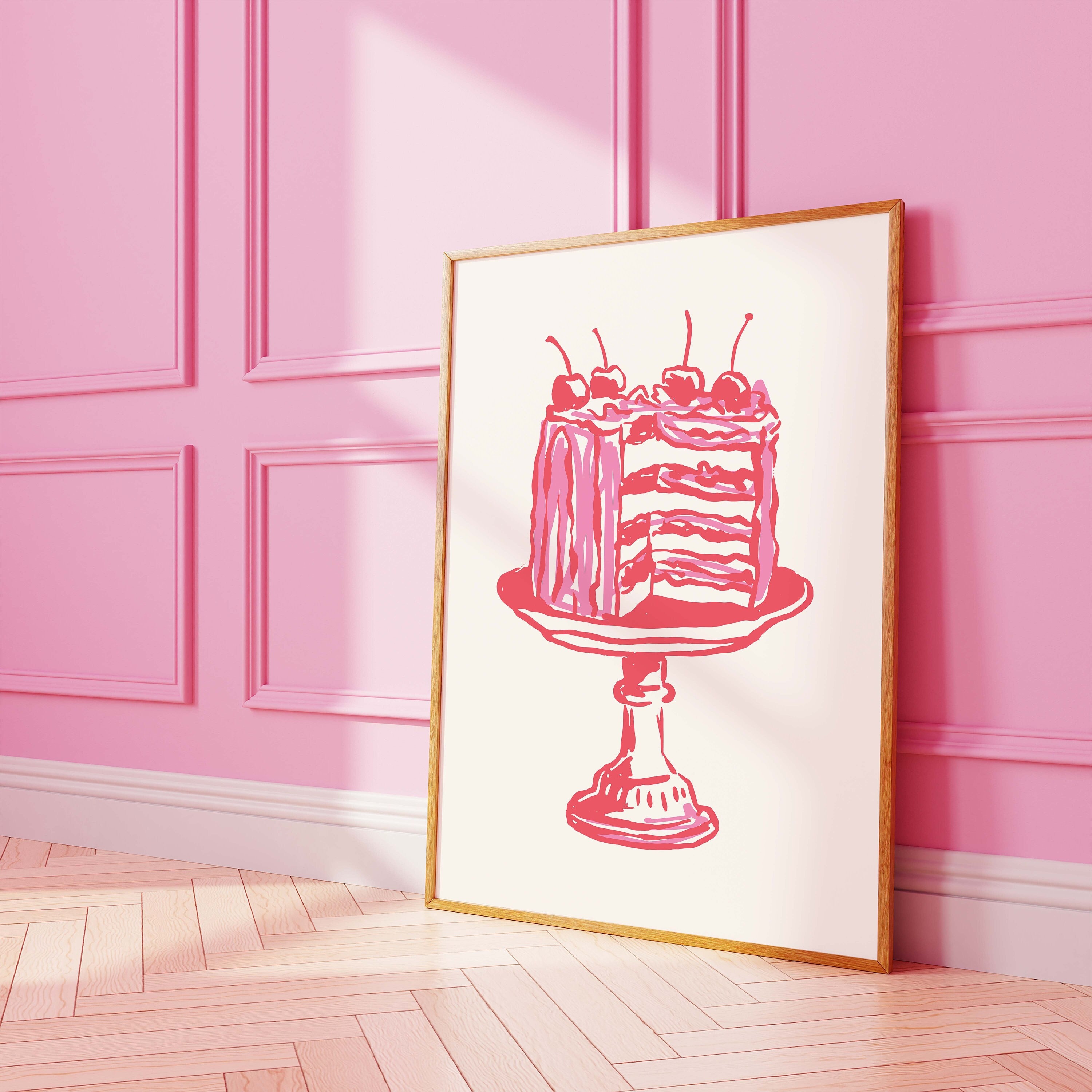 Cake Print, Digital Art Download, Valentine's Day Decor, Pink Wall Art ...