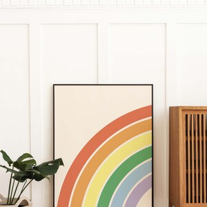 Peut inclure: Une impression encadr&eacute;e d'un arc-en-ciel sur fond cr&egrave;me. L'arc-en-ciel est compos&eacute; de six couleurs&nbsp;: orange, jaune, vert, bleu, violet et rouge. L'impression est dans un cadre noir et est accroch&eacute;e &agrave; un mur blanc.