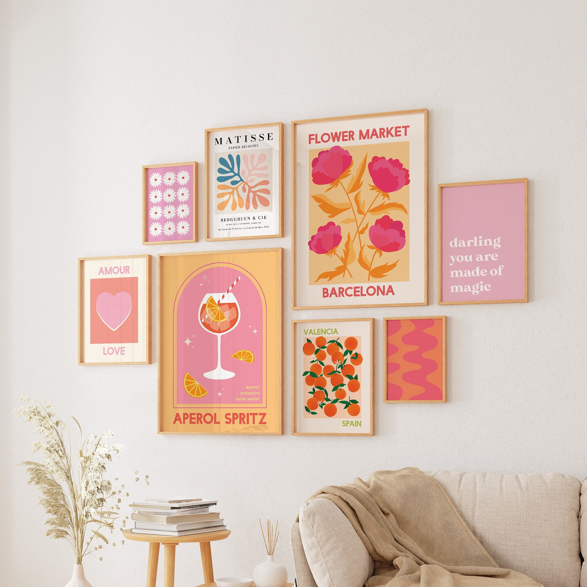 Pink and Orange Gallery Wall, Digital Art Download, 10 Printables