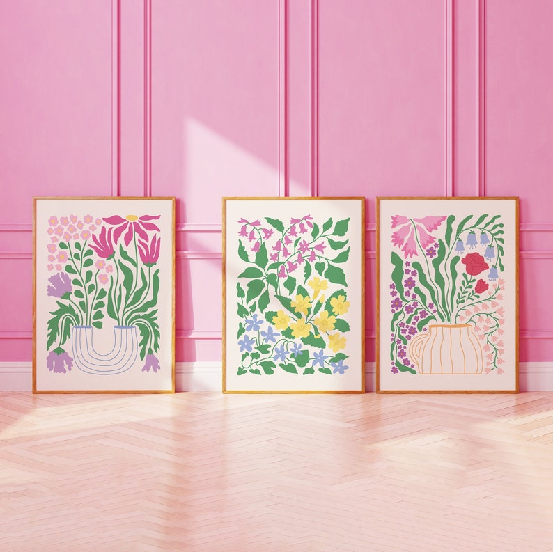 Set of 3 Abstract Floral Prints | Digital Art Download | Cute Flower ...