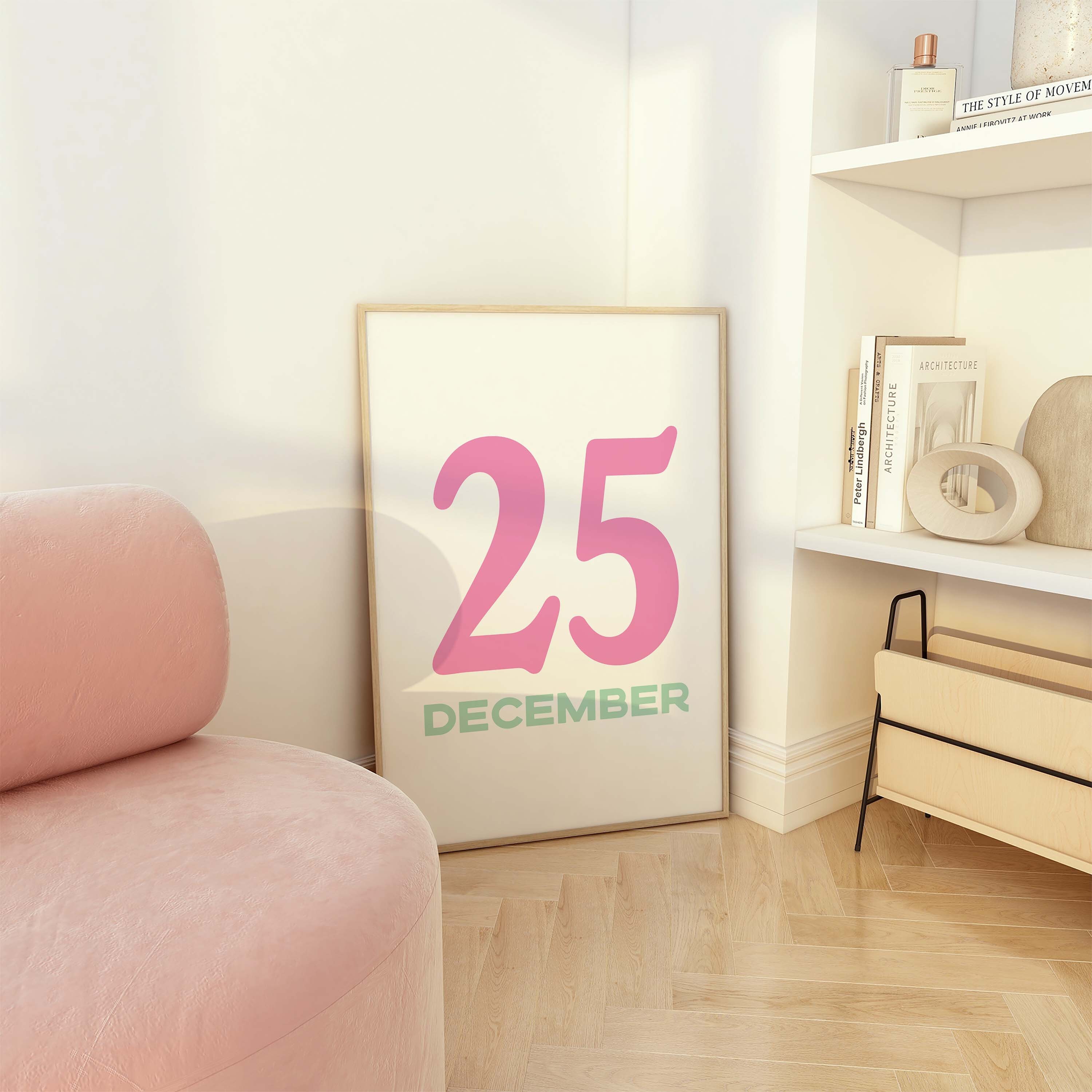 Pastel December 25 Print | Digital Art Download | Cute Pink Christmas ...