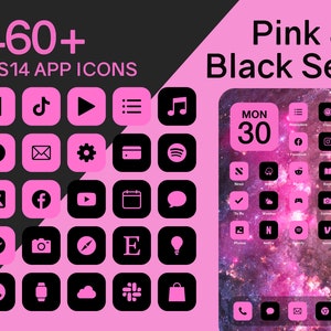 iOS Pink & Black App Icons Set | 460+ Pink and Black Minimal iOS 14 Modern Icon Pack