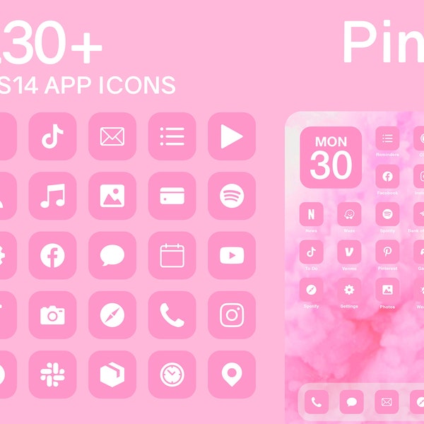 iOS Pink App Icons | 230+ Soft Pink Minimal iOS 14 Modern Icon Pack