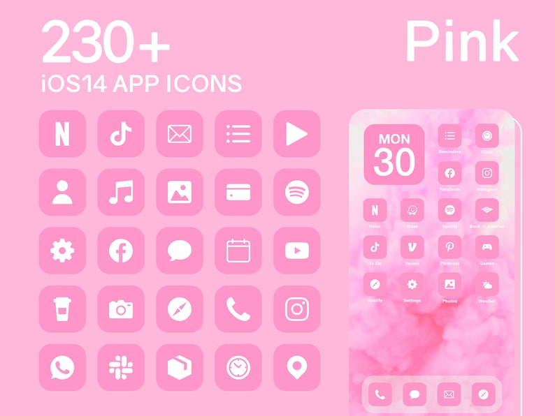 IOS Pink App Icons 230 Soft Pink Minimal iOS 14 Modern Icon Etsy