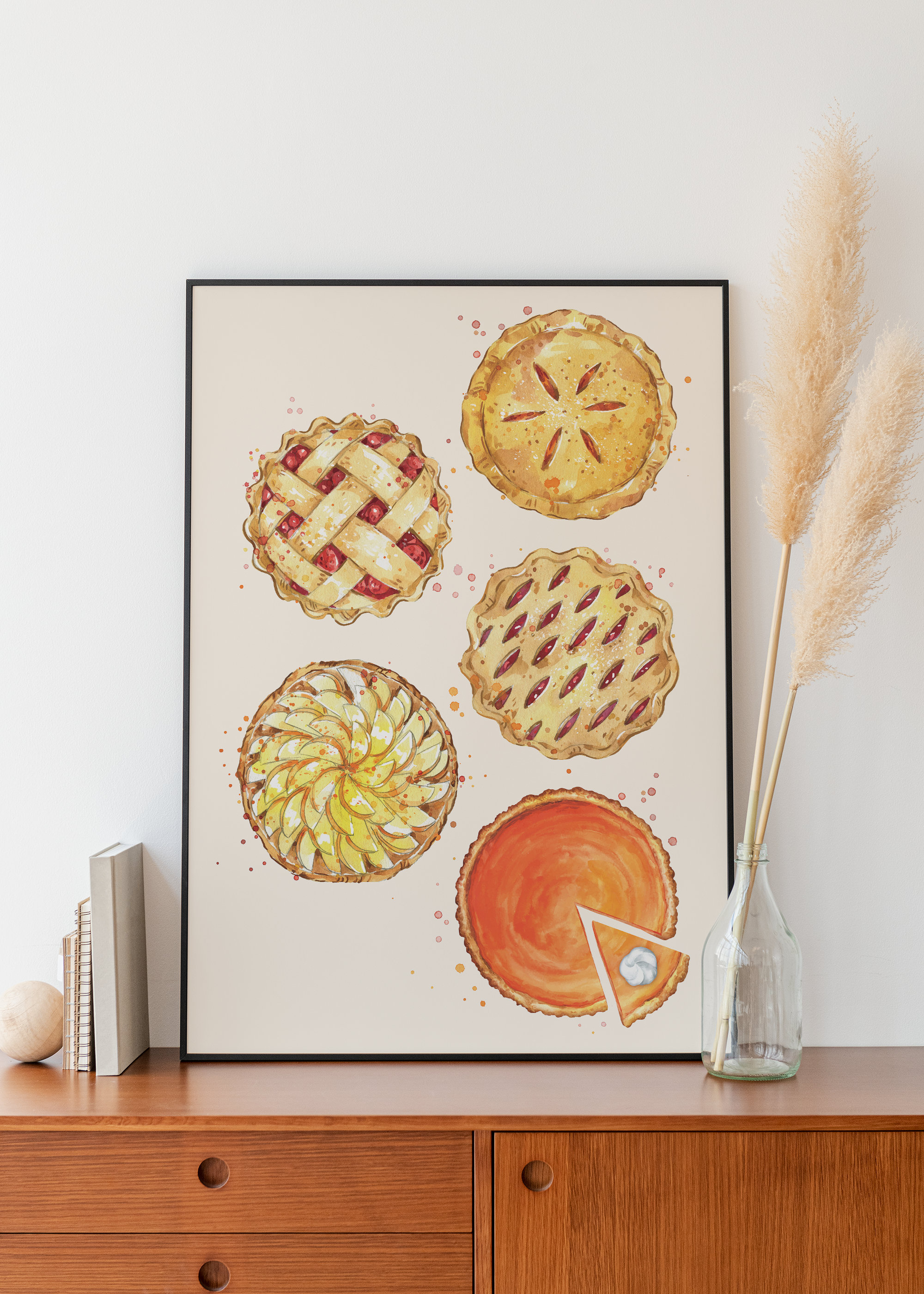 Fall Pie Printable Pies Print | Digital Art Download | Cute Watercolor Autumn Decor ...