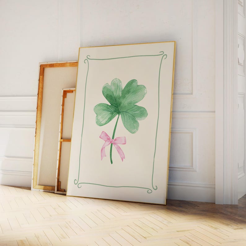 Coquette Shamrock-tryck, digital konstnedladdning, St Patricks Day-dekor, St Patricks-väggkonst, Shamrock-väggkonst, söt irländsk väggkonst bild 6