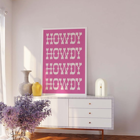 Howdy Print | Digital Art Download | Retro Cowgirl Wall Art | Country Western Art Print | Trendy Retro Cowboy Wall Art