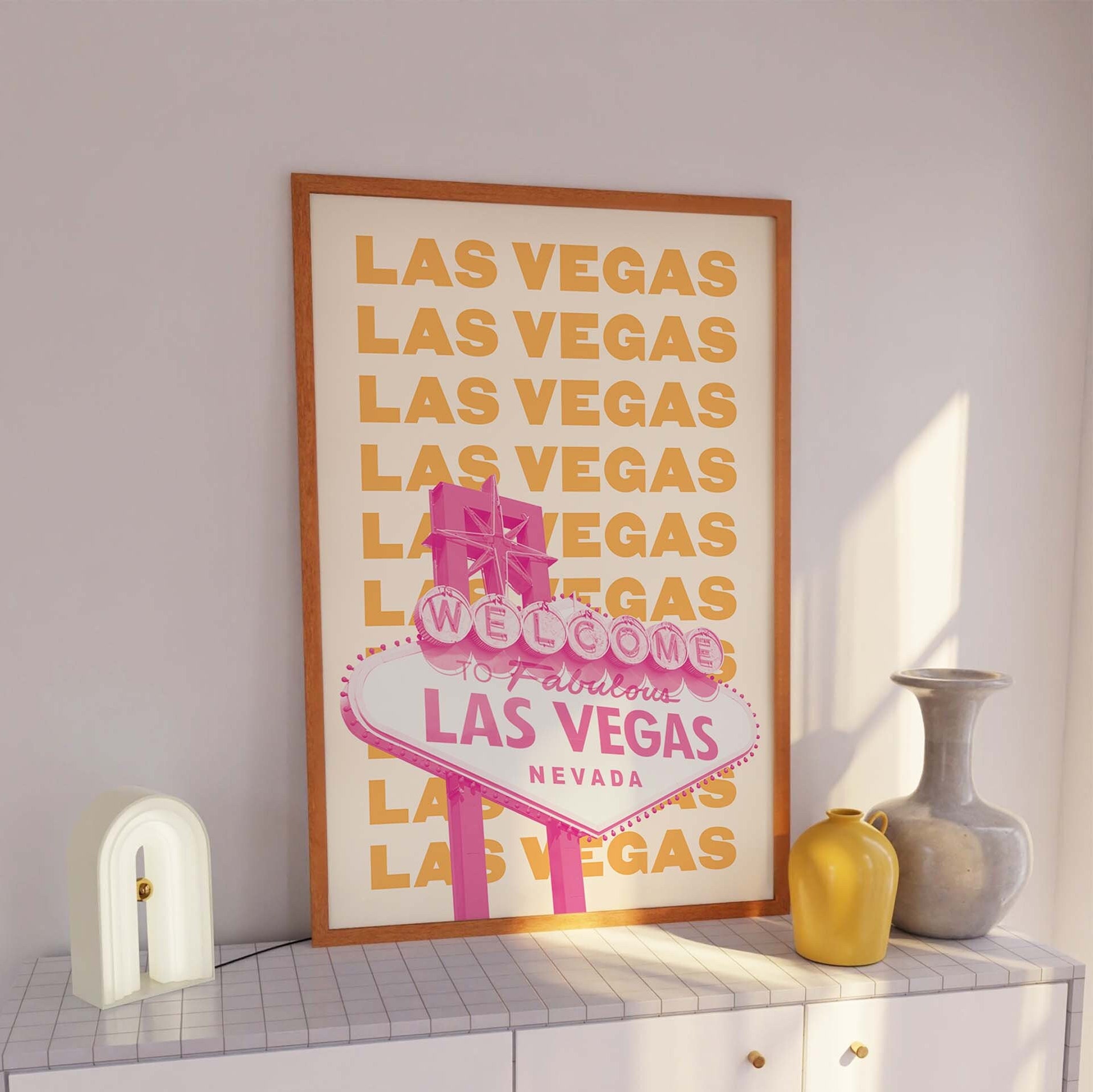 Las Vegas Travel Print | Digital Art Download | Pink Orange Las
