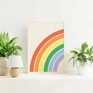 Peut inclure: Une impression encadr&eacute;e d'un arc-en-ciel sur fond cr&egrave;me. L'arc-en-ciel est compos&eacute; de bandes rouges, orange, jaunes, vertes, bleues et violettes.