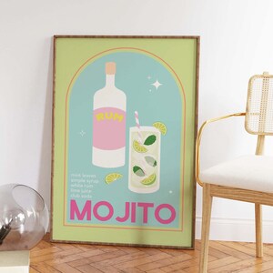Mojito Cocktail Print / Descarga de arte digital / Lindo rosa verde Mojito Cocktail Bar Arte imprimible / Arte de pared de cocina imagen 9