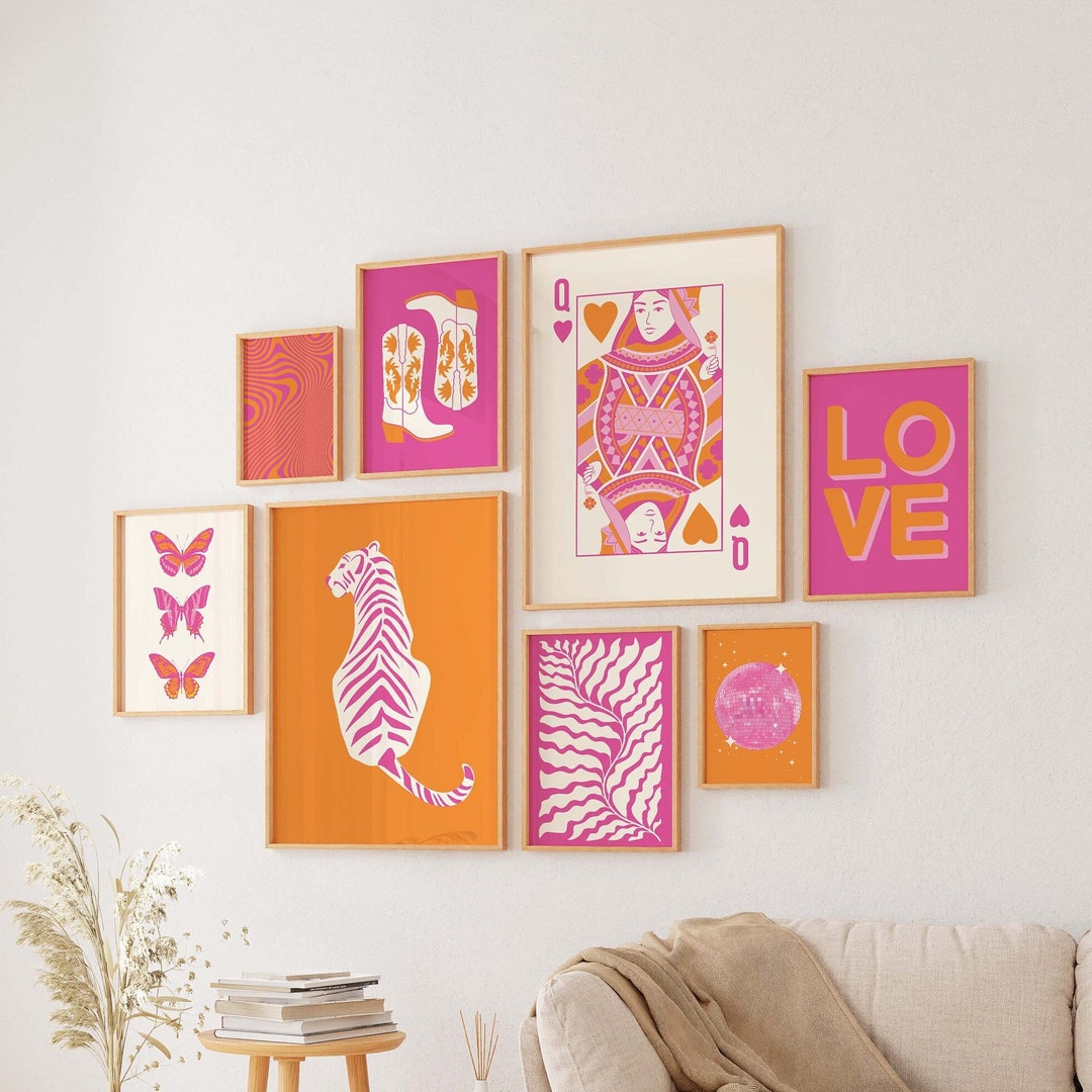Pink and Orange Gallery Wall Digital Art Download 10 Printables Cute
