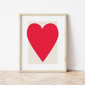 Red Heart Print | Digital Art Download | Abstract Minimal Heart Poster Printable Art
