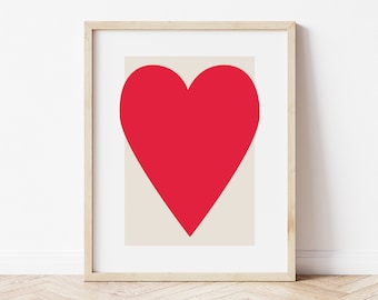 Rotes Herz Print | Digitale Kunst Download | Abstraktes Minimal Herz Poster druckbare Kunst