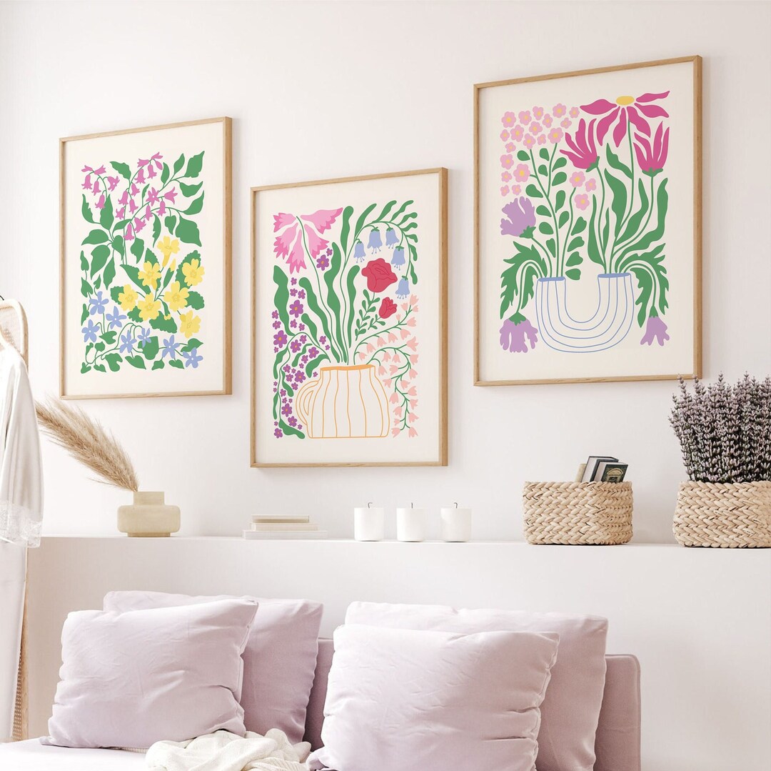 Set of 3 Abstract Floral Prints | Digital Art Download | Cute Flower ...