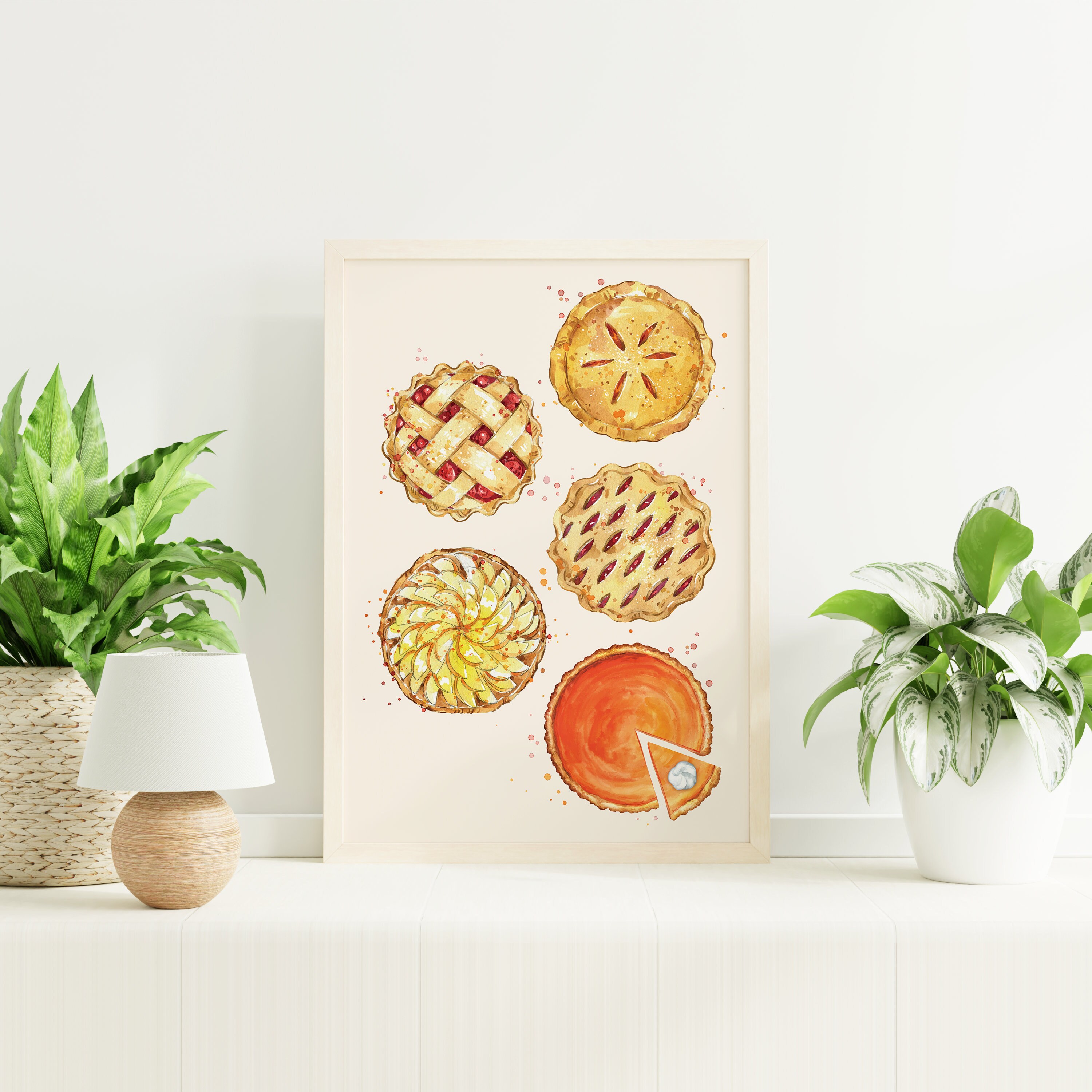 Fall Pie Printable Pies Print | Digital Art Download | Cute Watercolor Autumn Decor ...