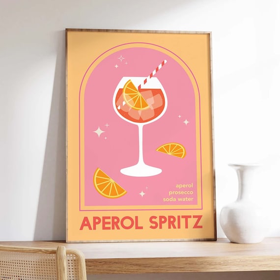 Aperol Spritz Cocktail Print Digital Art Download Cute Pink Orange Aperol  Cocktail Bar Printable Art Kitchen Wall Art 