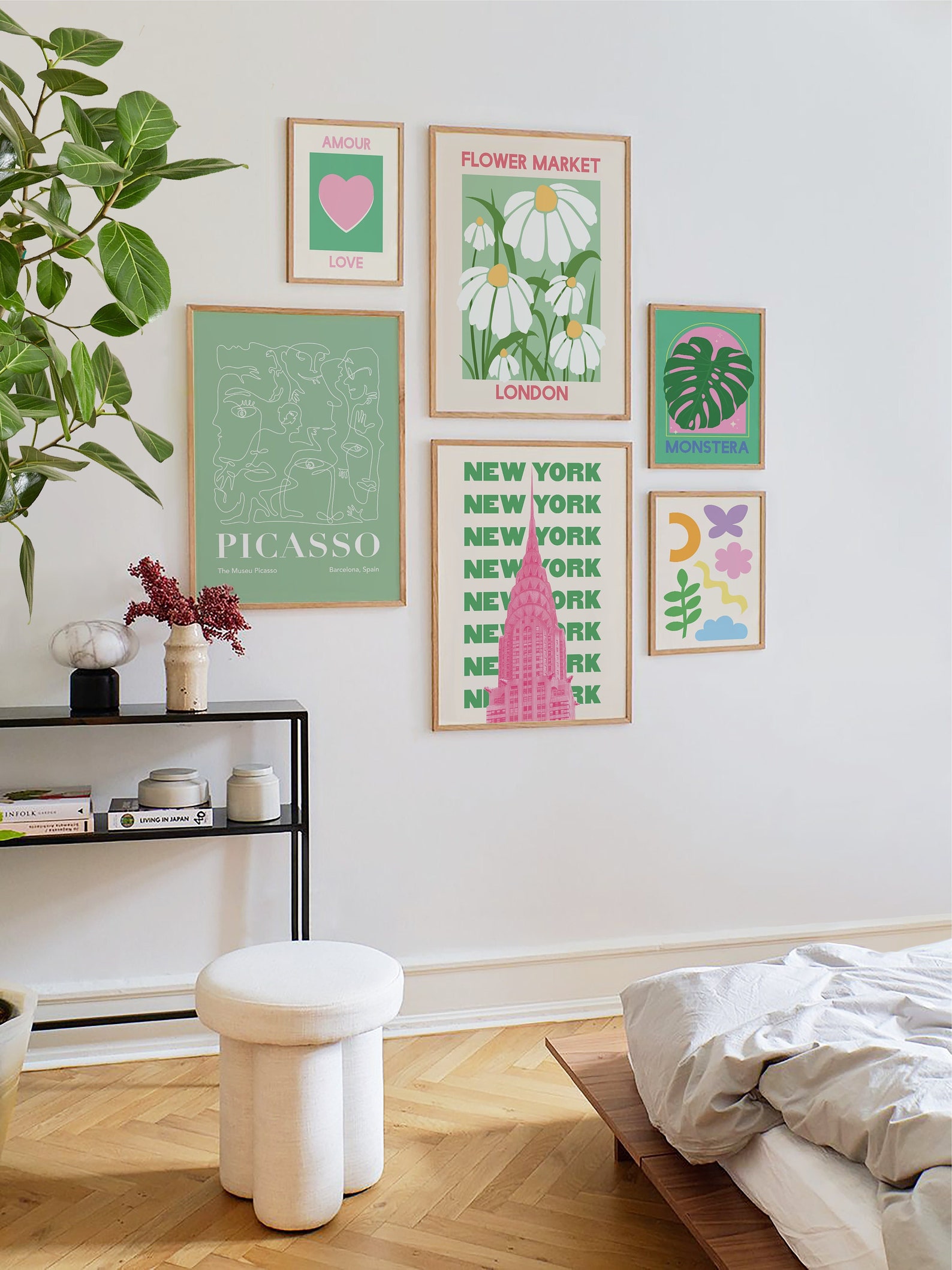 Set of 6 Green and Pink Print Gallery Wall Digital Art - Etsy
