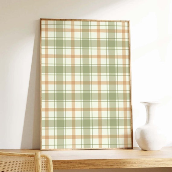 Green Plaid Print, Digital Art Download, Abstract Wall Art, Plaid Art Poster, Autumn Wall Decor, Trendy Boho Wall Art