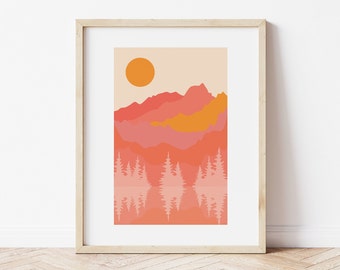 Abstract Mountain Landscape Print | Digital Art Download | Modern Boho Desert Sun Printable Art