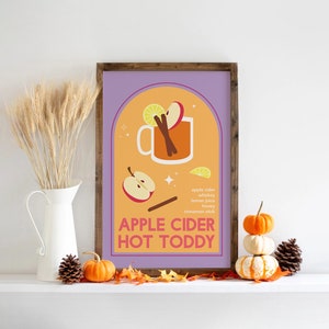 Apfelwein Hot Toddy Cocktail Druck | Digitale Kunst Download | Niedliche lila orange Herbst Cocktail druckbare Kunst | Herbst Bar Dekor