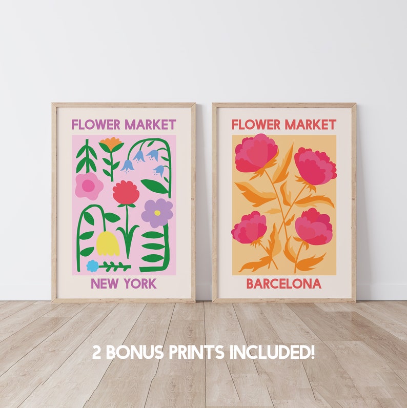 Flower Market Gallery Wall | Digital Art Download | 8 Printables | Pink ...