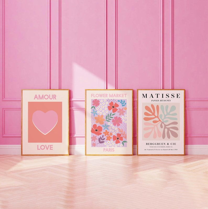 Pink Gallery Wall Set, Digital Art Download, 10 Printables, Boho Matisse Printable Art, Trendy Wall Art Set, Pink Gallery Wall image 3