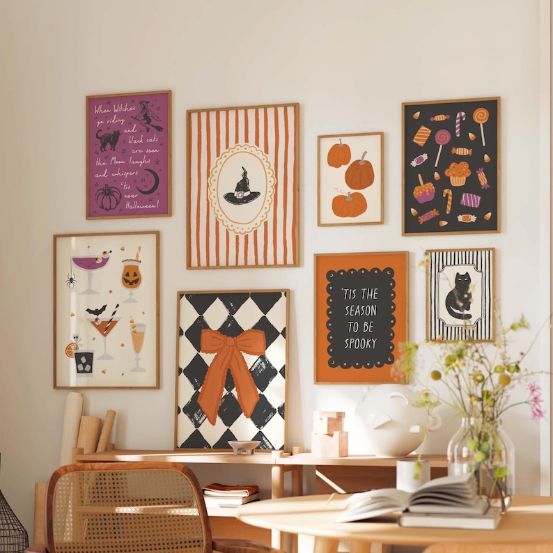 Cozy Halloween Gallery Wall, Digital Download, 10 Printables, Cute ...