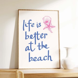 Beach Art Print | Digital Art Download | Cute Summer Art Print | Girly Wall Art | Trendy Beach House Decor | Coastal Wall Art