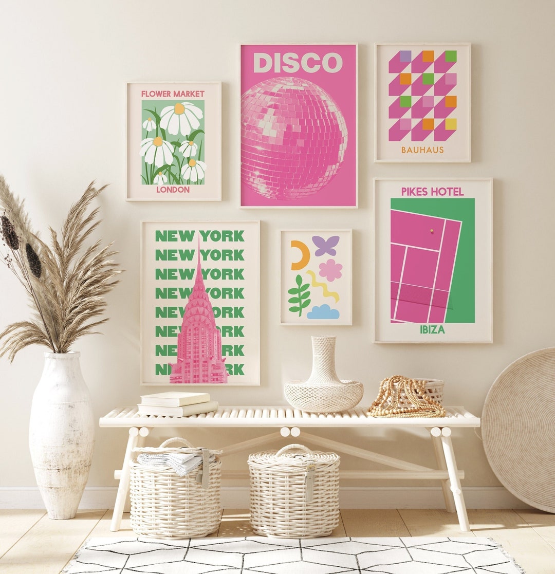 Set of 6 Green and Pink Print Gallery Wall Digital Art Download New ...
