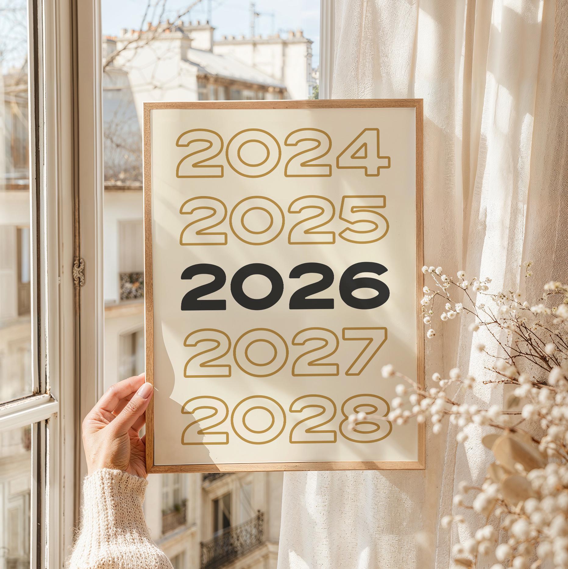 2026 New Year Print, Digital Art Download, Black and Gold New