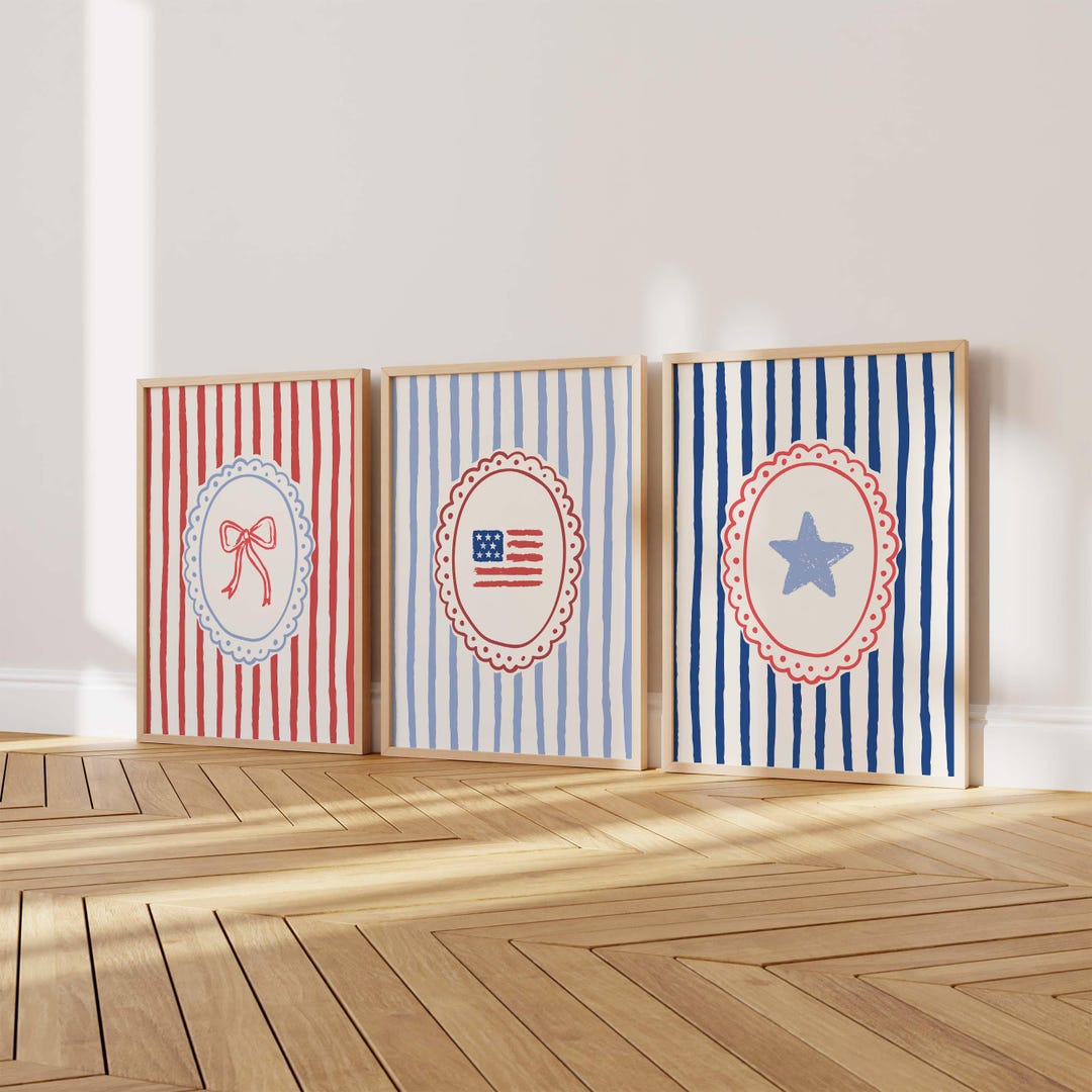 Fourth of July Wall Art, Digital Art Download, Set of 3, Cute America