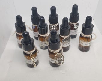 Spell oils for protection, prosperity, healing, psychic power, sleep, love, luck.